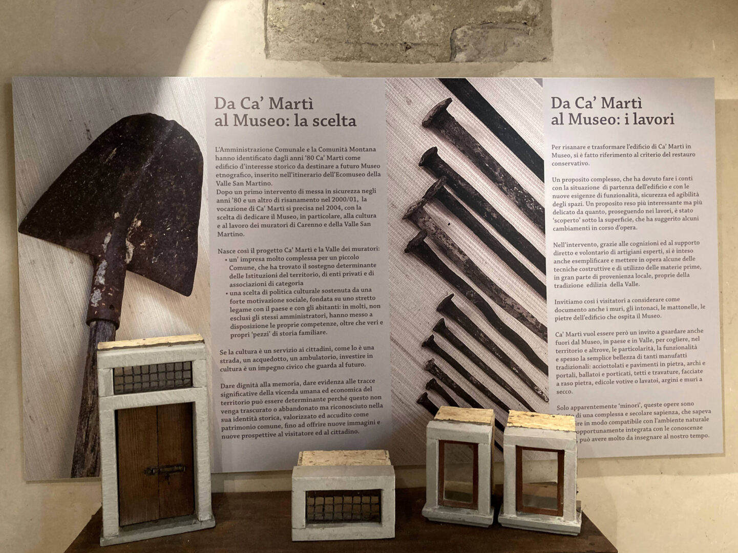Interno del Museo Ca' Martì, sezione dedicata alla genesi del progetto.