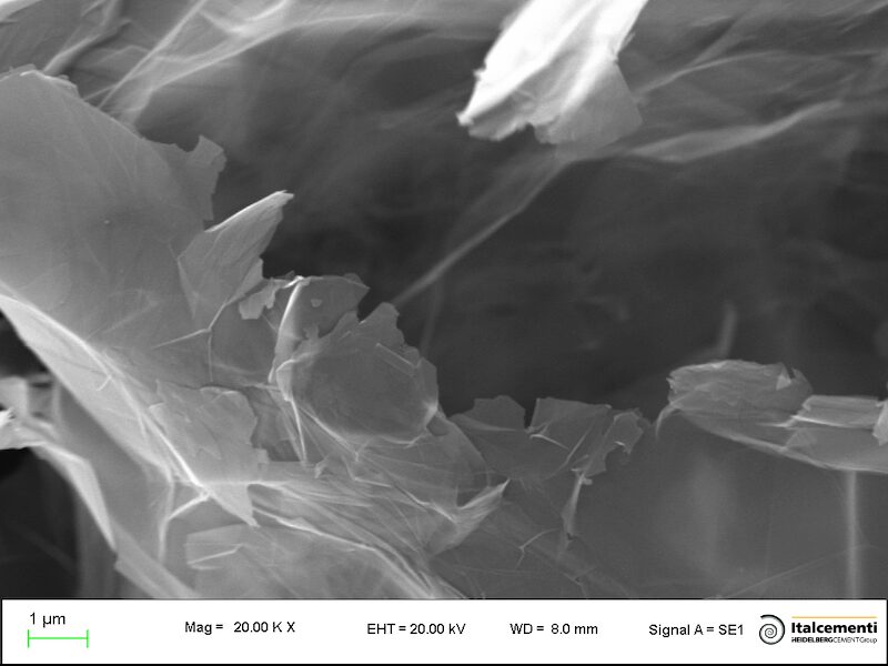 Nanopiastrine di grafite esfoliata (GNPs) al microscopio elettronico a scansione (SEM).